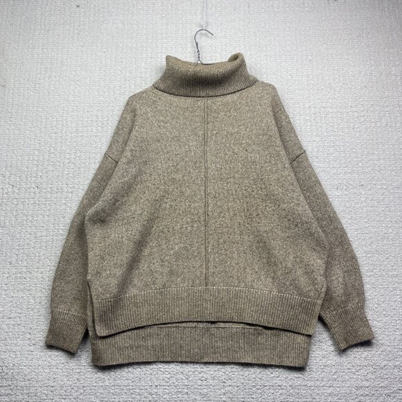H&M Chunky Cozy Sweater Womens Sz M Mock Neck Wool Blend Brown / Beige - Picture 1 of 16